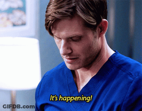 Man In Blue Scrub Top Saying It's Happening GIF