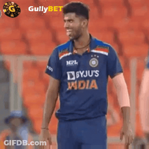 A Man Wearing A Blue Shirt That Says Byju 'S India On It GIF