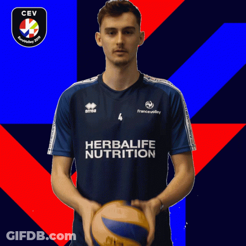 A Man Wearing A Blue Shirt That Says Herbalife Nutrition GIF