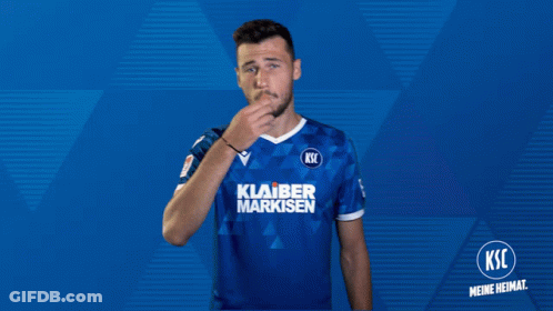 A Man Wearing A Blue Shirt That Says Klaber Markisen On It GIF