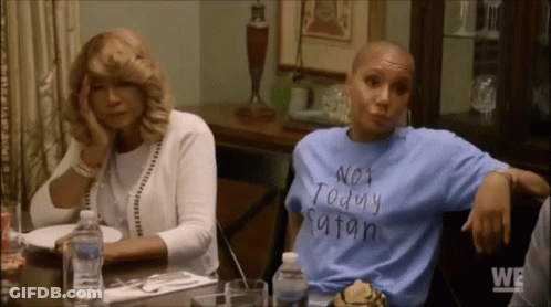 A Man Wearing A Blue Shirt That Says Not Today Satan GIF