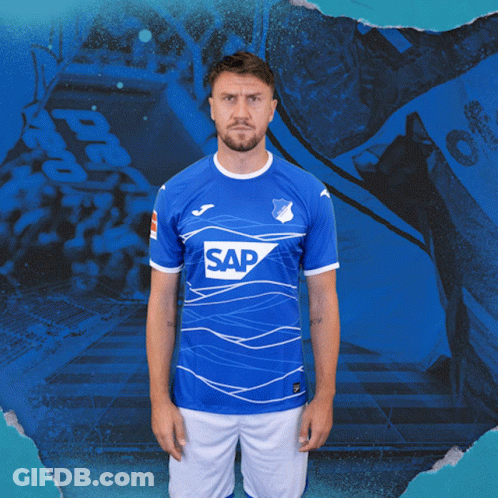 A Man Wearing A Blue Shirt That Says Sap GIF