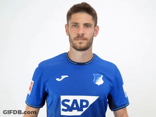 A Man Wearing A Blue Shirt That Says Sap GIF