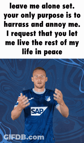 A Man Wearing A Blue Shirt That Says Sap On It GIF