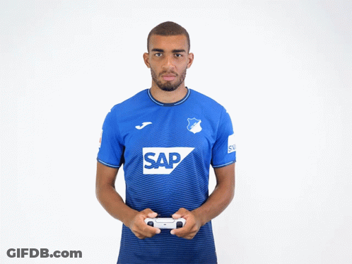 A Man Wearing A Blue Shirt That Says Sap On It GIF
