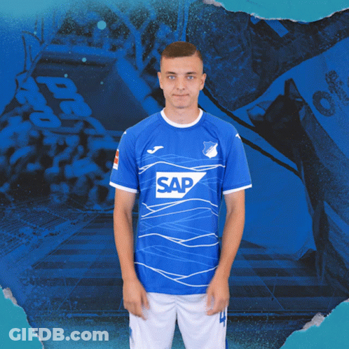 A Man Wearing A Blue Shirt That Says Sap GIF