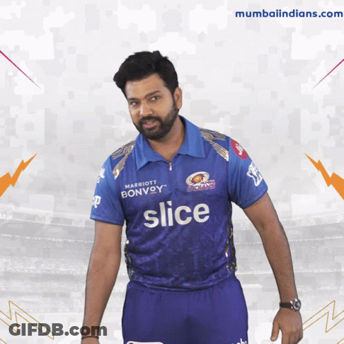 A Man Wearing A Blue Shirt That Says Slice GIF
