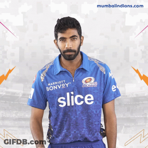 A Man Wearing A Blue Shirt That Says Slice GIF