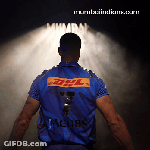A Man Wearing A Blue Shirt With Dhl On The Back GIF