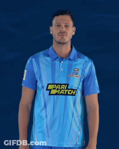 A Man Wearing A Blue Shirt With Pari Match On It GIF