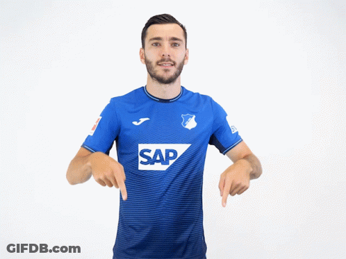 A Man Wearing A Blue Shirt With Sap On It GIF