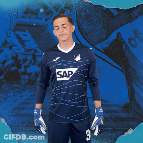 A Man Wearing A Blue Shirt With The Word Sap On The Front GIF