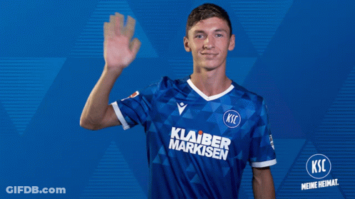 A Man Wearing A Blue Soccer Jersey That Says Klaber Markisen GIF