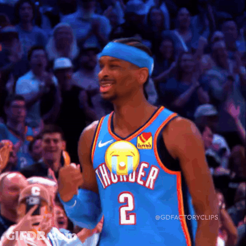 A Man Wearing A Blue Thunder Jersey Giving A Thumbs Up GIF
