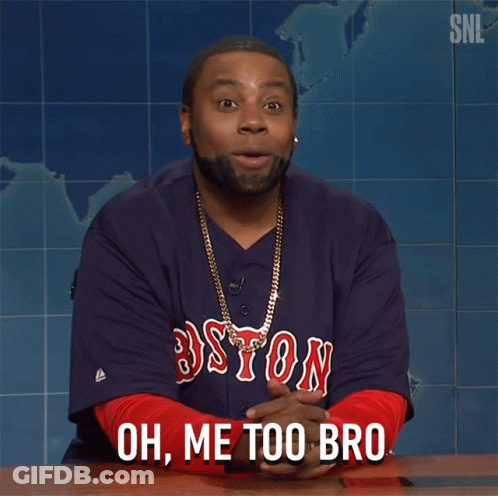 A Man Wearing A Boston Jersey Is Sitting At A Table And Says Oh Me Too Bro GIF