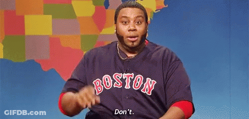 A Man Wearing A Boston Red Sox Jersey Is Making A Funny Face And Saying `` Don 'T '' . GIF
