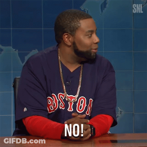 A Man Wearing A Boston Shirt Says No GIF
