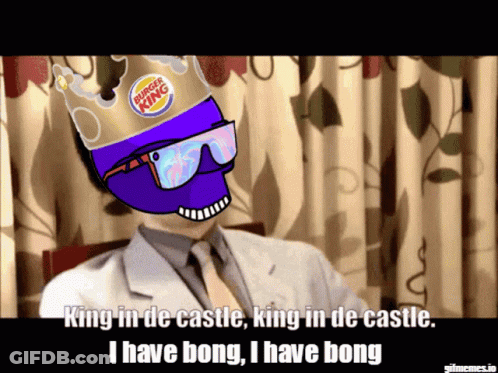 A Man Wearing A Burger King Crown And Sunglasses Says " King In De Castle King In De Castle " GIF