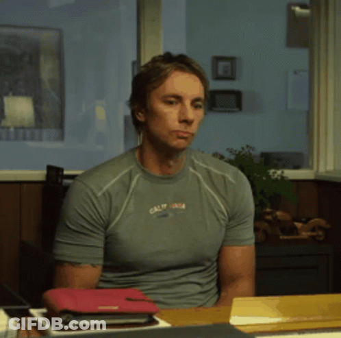 A Man Wearing A California Shirt Is Sitting At A Desk GIF