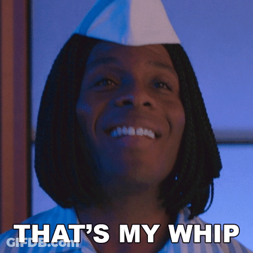 A Man Wearing A Chef Hat Is Smiling With The Words That 'S My Whip Below Him GIF