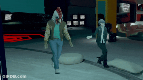 A Man Wearing A Chicken Mask And A Jacket With The Number 8 On It GIF