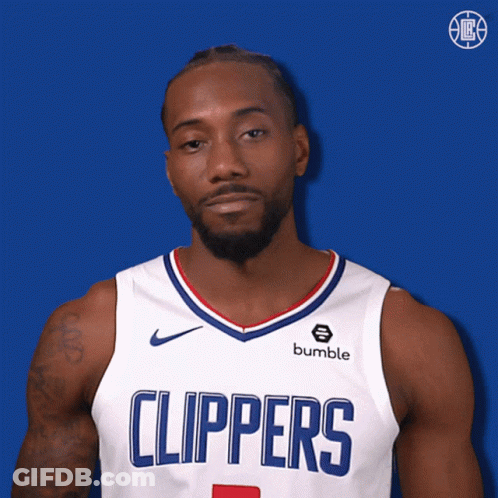A Man Wearing A Clippers Jersey With A Bumble Logo On It GIF