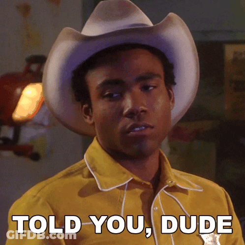 A Man Wearing A Cowboy Hat And A Sheriff 'S Uniform Says Told You Dude GIF