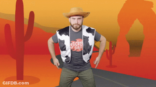 A Man Wearing A Cowboy Hat And A Sticker Giant Shirt GIF