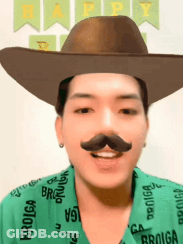A Man Wearing A Cowboy Hat And Fake Mustache . GIF