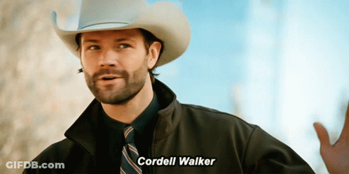 A Man Wearing A Cowboy Hat And Tie Is Called Cordell Walker GIF