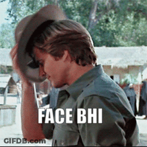 A Man Wearing A Cowboy Hat Has The Words Face Bhi Written On His Face GIF