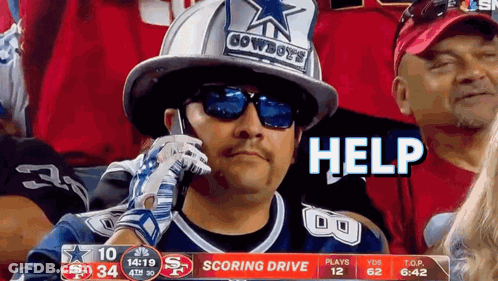 A Man Wearing A Cowboys Hat Is Talking On His Cell Phone GIF