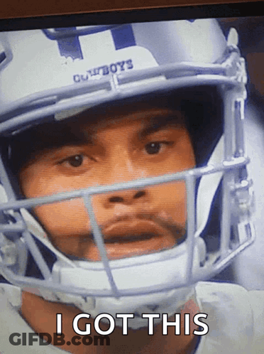 A Man Wearing A Cowboys Helmet Says " I Got This " GIF