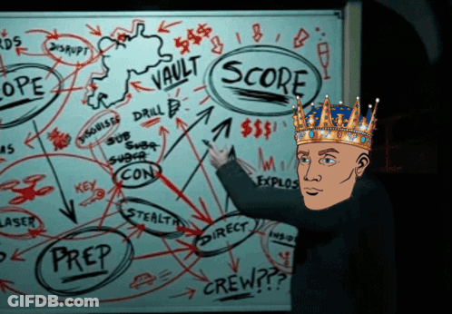 A Man Wearing A Crown Stands In Front Of A White Board That Says Score On It GIF