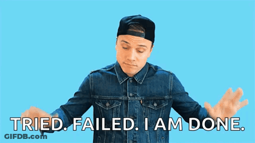 A Man Wearing A Denim Jacket And A Baseball Cap Says " Tried Failed I Am Done " GIF