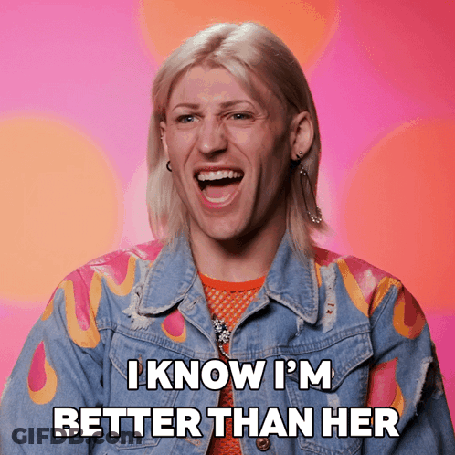 A Man Wearing A Denim Jacket With Flames On The Sleeves Says I Know I 'M Better Than Her GIF
