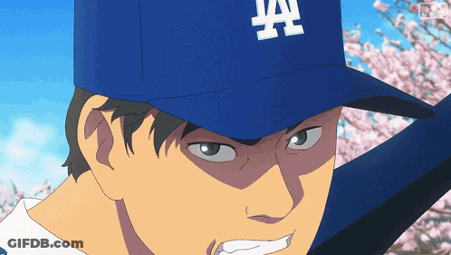 A Man Wearing A Dodgers Hat Holds A Bat GIF
