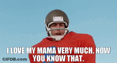 A Man Wearing A Football Helmet And A Red Shirt Is Saying I Love My Mama Very Much . Now You Know That . GIF