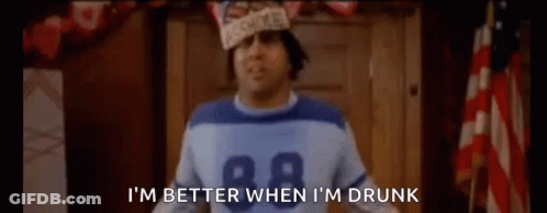 A Man Wearing A Football Jersey And A Hat Says I 'M Better When I 'M Drunk GIF