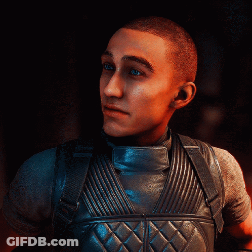 A Man Wearing A Gray Shirt And A Black Leather Vest GIF