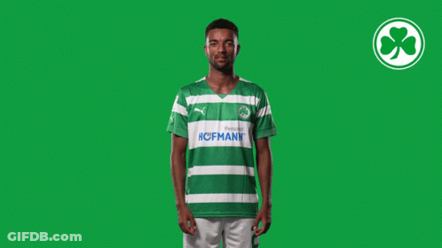 A Man Wearing A Green And White Striped Shirt With Hofmann Written On It GIF