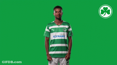 A Man Wearing A Green And White Striped Shirt With The Word Hofmann On It GIF