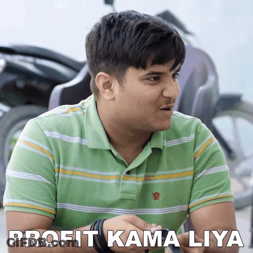 A Man Wearing A Green And Yellow Striped Shirt Says Profit Kamaliya GIF