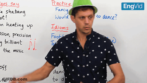 Green Hat Man With Practice Idioms GIF