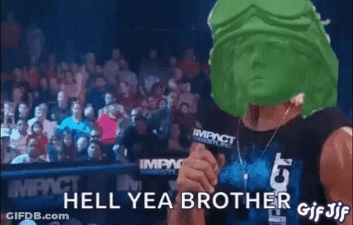 A Man Wearing A Green Helmet And Goggles Is Holding A Microphone And Says Hell Yea Brother GIF