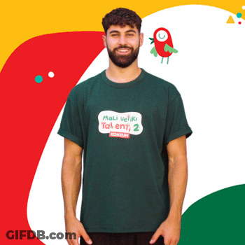 A Man Wearing A Green T-Shirt With Mali Veliki Talent 2 On It GIF