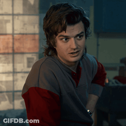 A Man Wearing A Grey And Red Sweater Looks At The Camera GIF