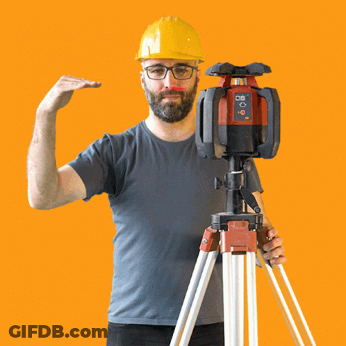 A Man Wearing A Hard Hat And Glasses Is Standing Next To A Red And Black Device That Says ' Bosch ' GIF