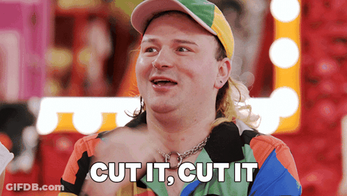 A Man Wearing A Hat And A Colorful Shirt Says " Cut It Cut It " GIF