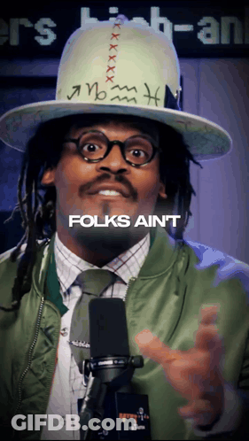 A Man Wearing A Hat And A Green Jacket Says Folks Ain T GIF